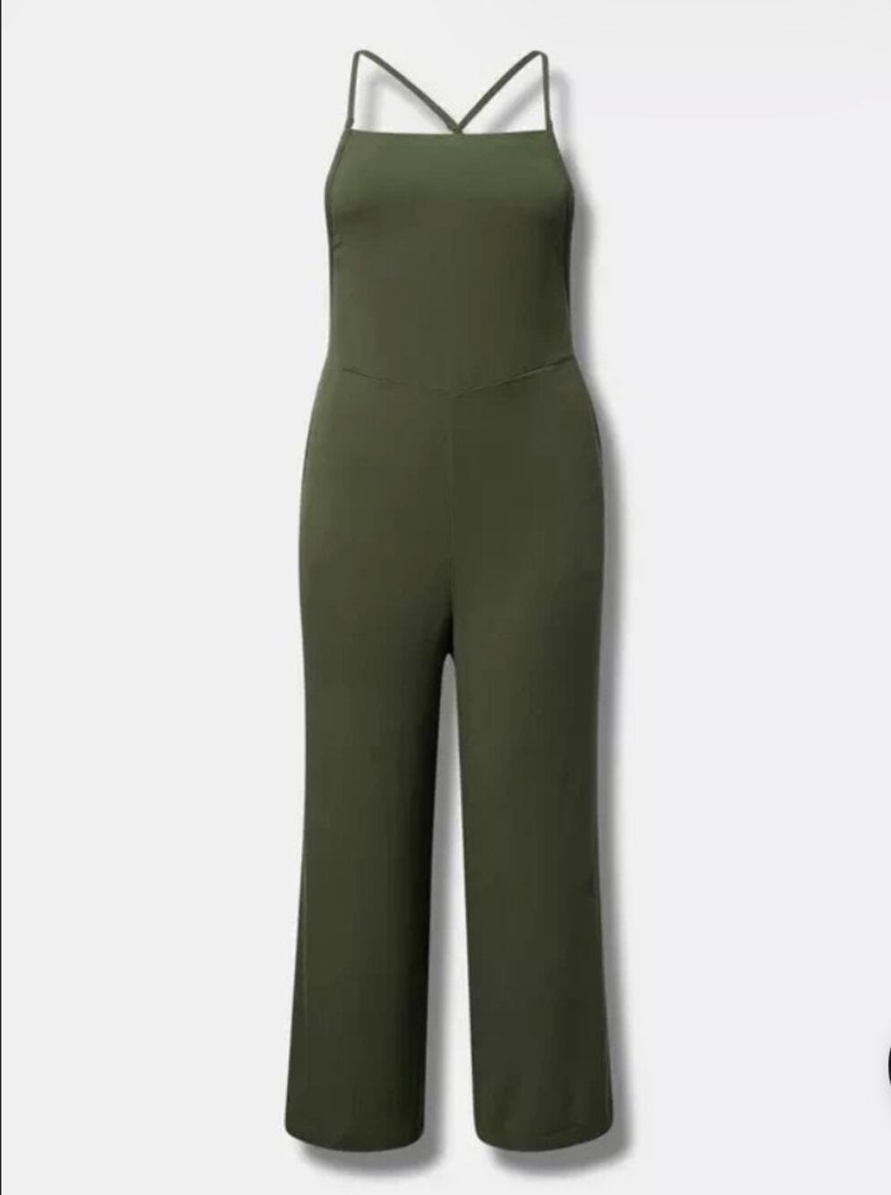 Torrid Jumpsuit Size 3 3X Olive Green Wide Leg Spaghetti Strap Criss Cross Back